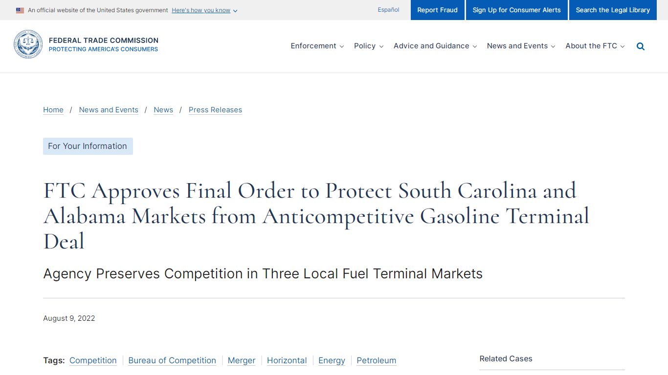 FTC Approves Final Order to Protect South Carolina and Alabama Markets ...